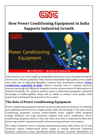How Power Conditioning Equipment in India Supports Industrial Growth