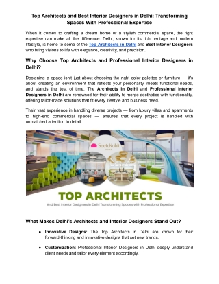 Top Architects and Best Interior Designers in Delhi: Transforming Spaces With Pr