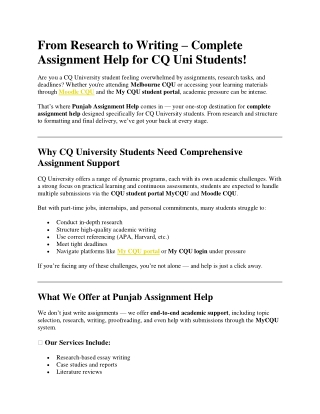 From Research to Writing – Complete Assignment Help for CQ Uni Students!