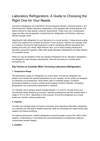 Laboratory Refrigerators: A Guide to Choosing the Right One for Your Needs