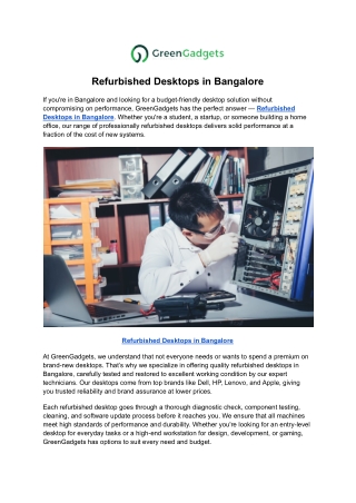 Refurbished Desktops in Bangalore