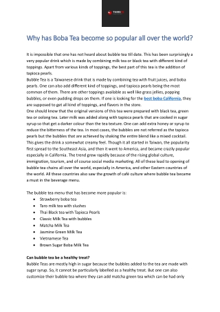 Why has Boba Tea become so popular all over the world