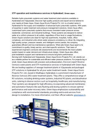 STP operation and maintenance services in Hyderabad