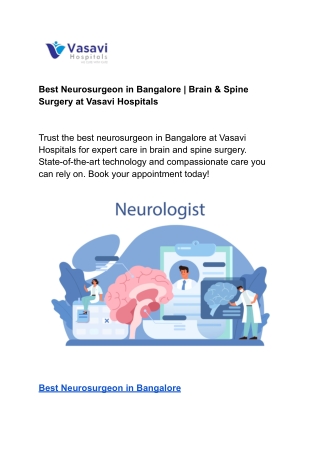 Best Neurosurgeon in Bangalore