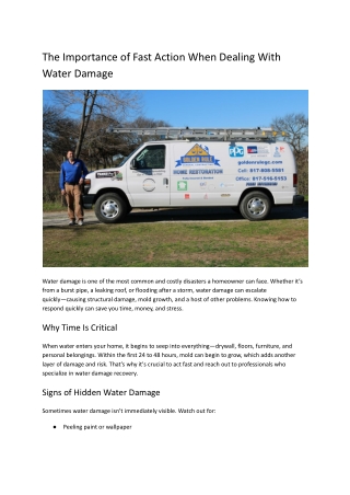 The Importance of Fast Action When Dealing With Water Damage