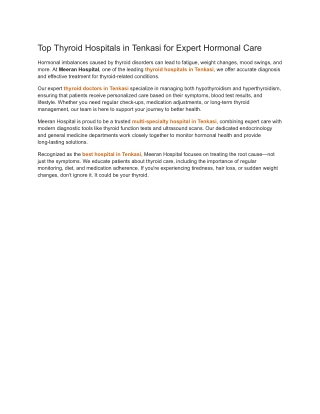 Top Thyroid Hospitals in Tenkasi for Expert Hormonal Care