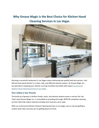 Why Grease Magic is the Best Choice for Kitchen Hood Cleaning Services in Las Vegas