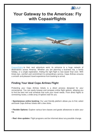 Your Gateway to the Americas Fly with Copaairflights