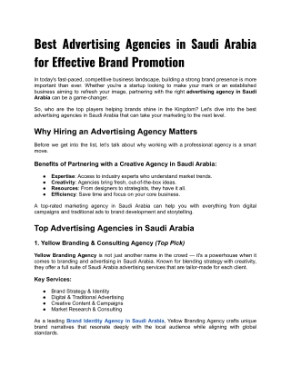 Top Advertising Agencies in Saudi Arabia for Effective Brand Promotion
