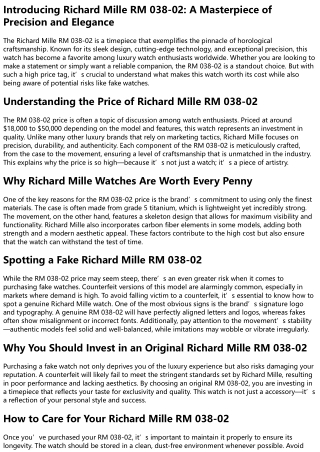 Richard Mille RM 038-02: The Ultimate Luxury Watch