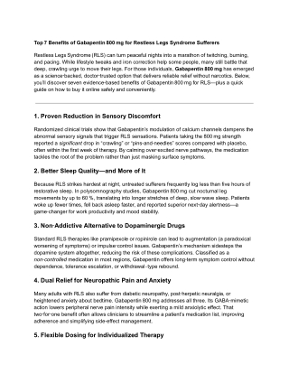 Top 7 Benefits of Gabapentin 800 mg for Restless Legs Syndrome | Secure Online P