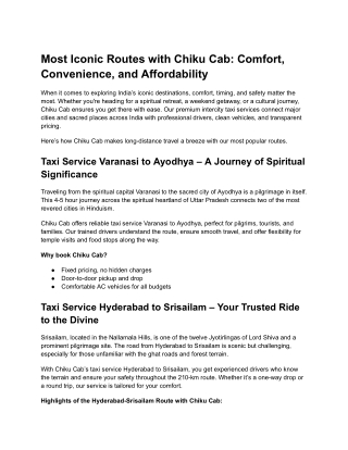 Most Iconic Routes with Chiku Cab_ Comfort, Convenience, and Affordability