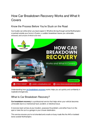 How Car Breakdown Recovery Works and What It Covers