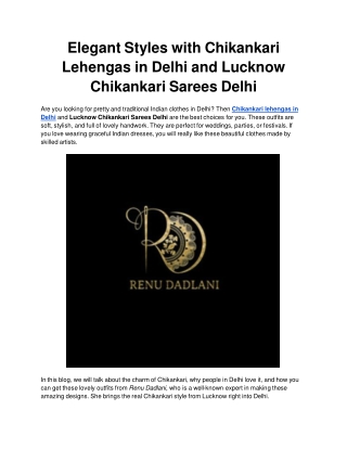 Elegant Styles with Chikankari Lehengas in Delhi and Lucknow Chikankari Sarees Delhi