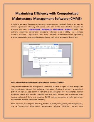 Maximizing Efficiency with Computerized Maintenance Management Software (CMMS)