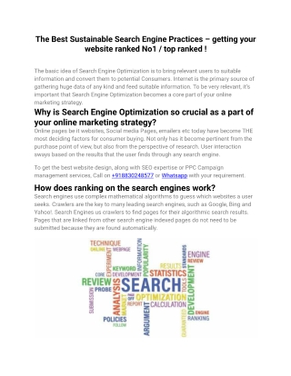 The Best Sustainable Search Engine Practices – getting your website ranked No1 top ranked