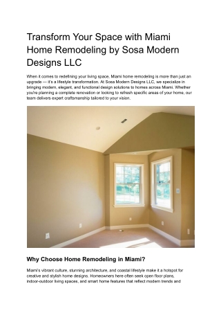 Transform Your Space with Miami Home Remodeling by Sosa Modern Designs LLC