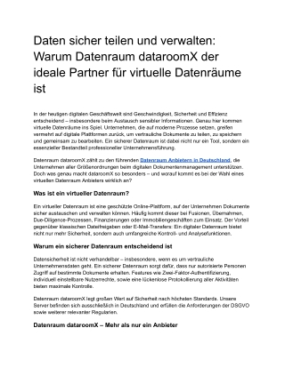 Warum Datenraum dataroomX der ideale Partner für virtuelle Datenräume ist