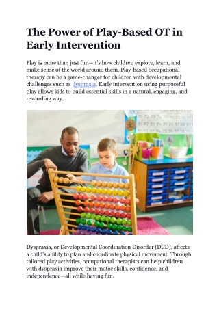 The Power of Play-Based OT in Early Intervention
