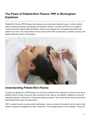 The Power of Platelet-Rich Plasma PRP in Birmingham Explained