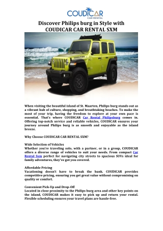 Discover Philips burg in Style with COUDICAR CAR RENTAL SXM