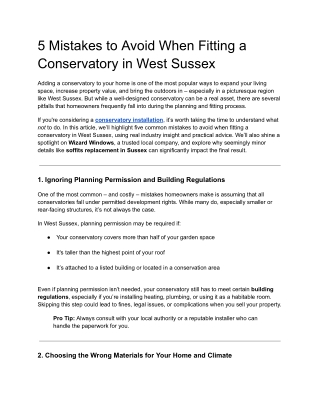 5 Mistakes to Avoid When Fitting a Conservatory in West Sussex