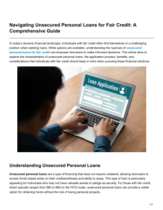 Navigating Unsecured Personal Loans for Fair Credit A Comprehensive Guide