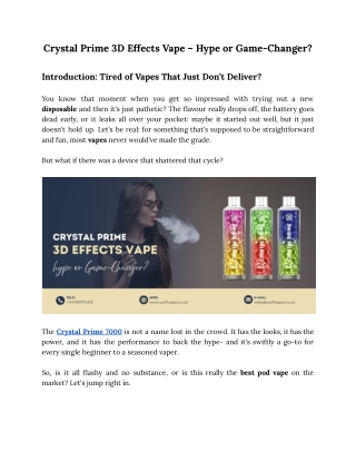Crystal Prime 3D Effects Vape – Hype or Game-Changer_