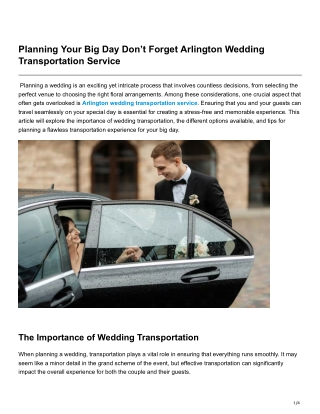 Planning Your Big Day Don’t Forget Arlington Wedding Transportation Service