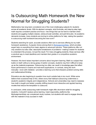Is Outsourcing Math Homework the New Normal for Struggling Students