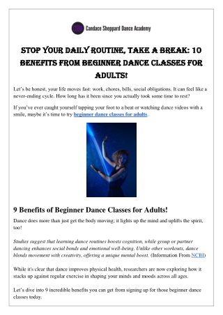 Stop Your Daily Routine Take a Break 10 Benefits from Beginner Dance Classes for Adults