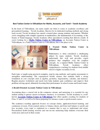 Best Tuition Center in Villivakkam for Maths, Accounts, and Tamil – Tavish Academy