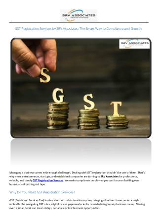 GST Registration Services by SRV Associates The Smart Way to Compliance and Growth