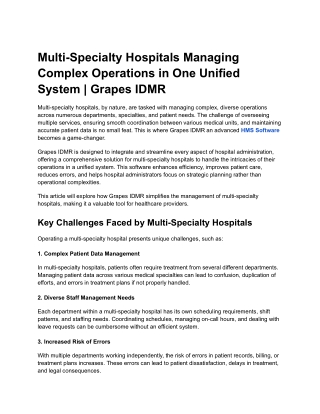 Multi-Specialty Hospitals Managing Complex Operations in One Unified System