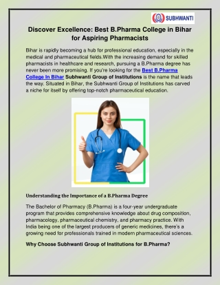 Best B.Pharma College In Bihar