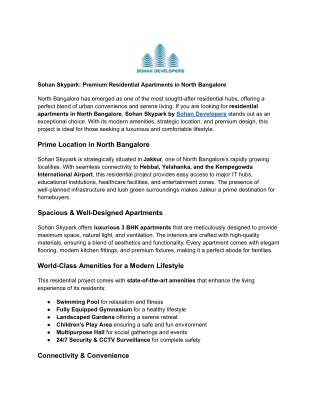 Sohan Skypark_ Premium Residential Apartments in North Bangalore