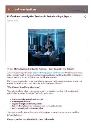 Professional Investigation Services in Pretoria – Royal Experts