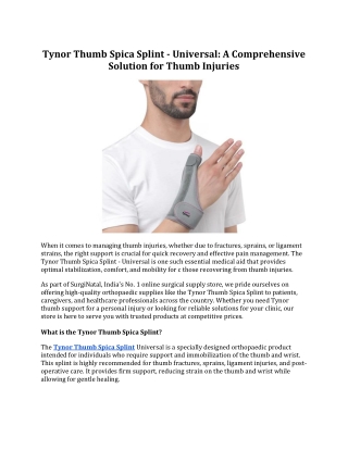 Tynor Thumb Spica Splint-Universal : A Comprehensive Solution for Thumb Injuries
