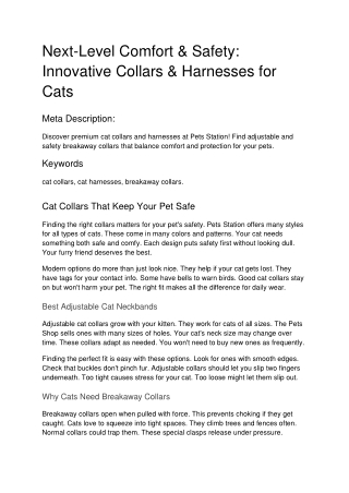 Next-Level Comfort & Safety: Innovative Collars & Harnesses for Cats