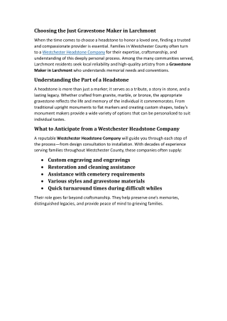 Choosing the Just Gravestone Maker in Larchmont