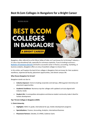 Best B.Com Colleges in Bangalore for a Bright Career