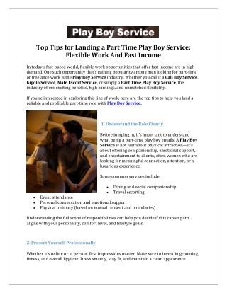 Top Tips for Landing a Part Time Play Boy Service-Flexible Work And Fast Income
