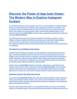 Discover the Power of App Insta Viewer- The Modern Way to Explore Instagram Content