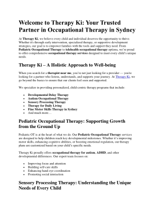 Fine Motor Skills Therapy Sydney