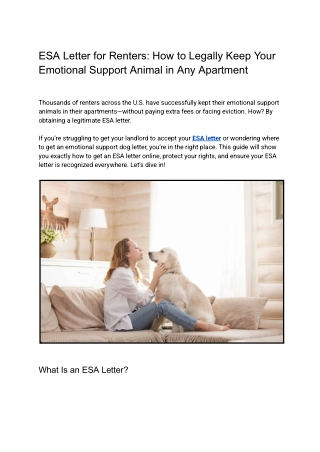 ESA Letter for Renters_ How to Legally Keep Your Emotional Support Animal in Any Apartment