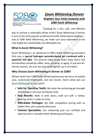 Zoom Whitening Denver - Brighten Your Smile Instantly with 5280 Teeth Whitening