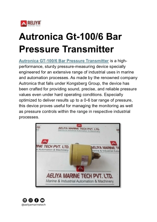 Autronica Gt-100-6 Bar Pressure Transmitter