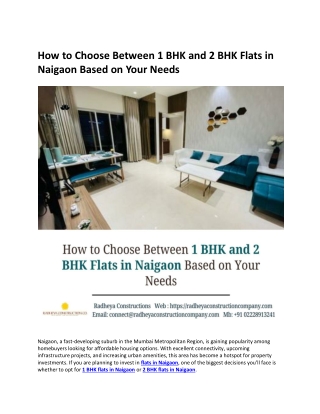 How to Choose Between 1 BHK and 2 BHK Flats in Naigaon Based on Your Needs