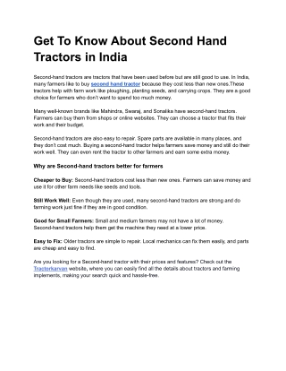 Get To Know About Second Hand Tractors in India