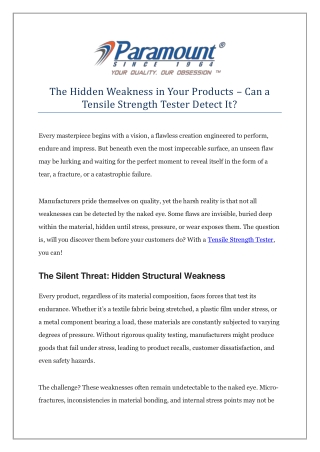 The Hidden Weakness in Your Products - Can a Tensile Strength Tester Detect It.docx